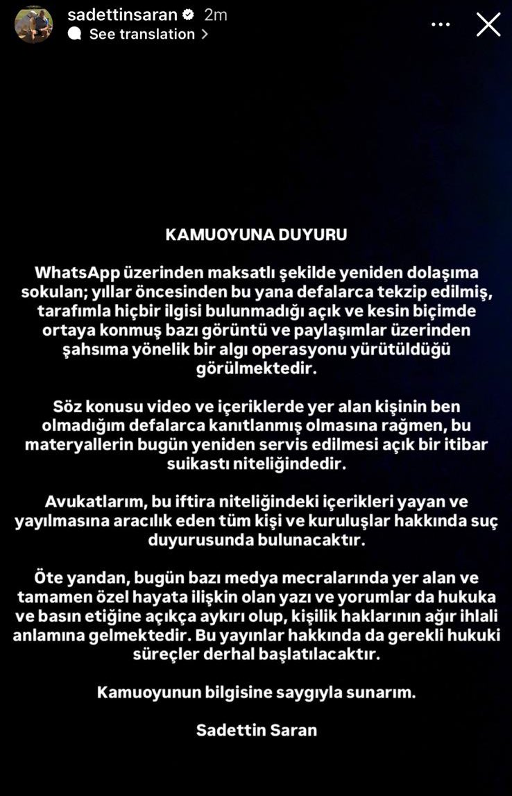 Sadettin Saran Aciklama