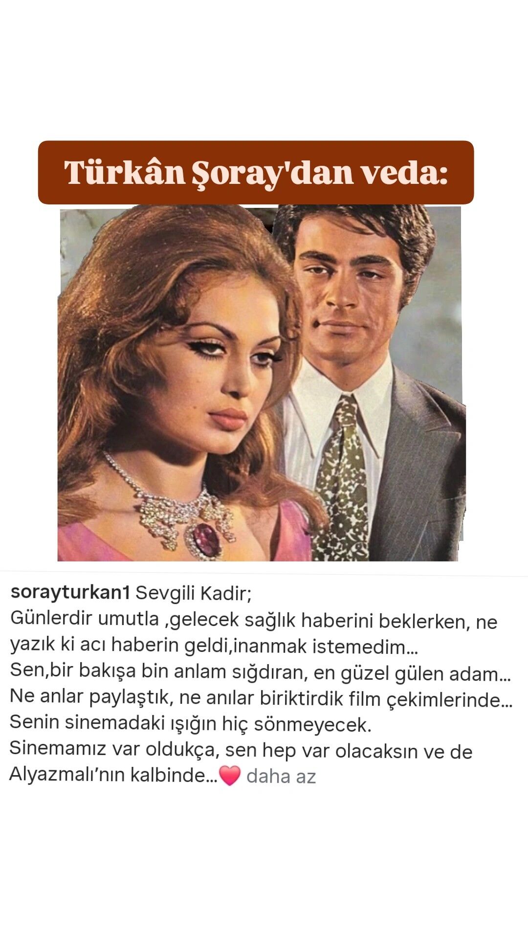 Türkan Şoray'dan Kadir İnanır'a Veda